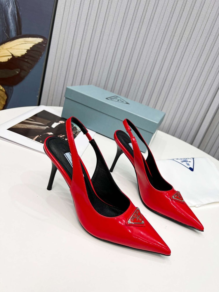 Prada Brushed Sling Pumps Red For Women
