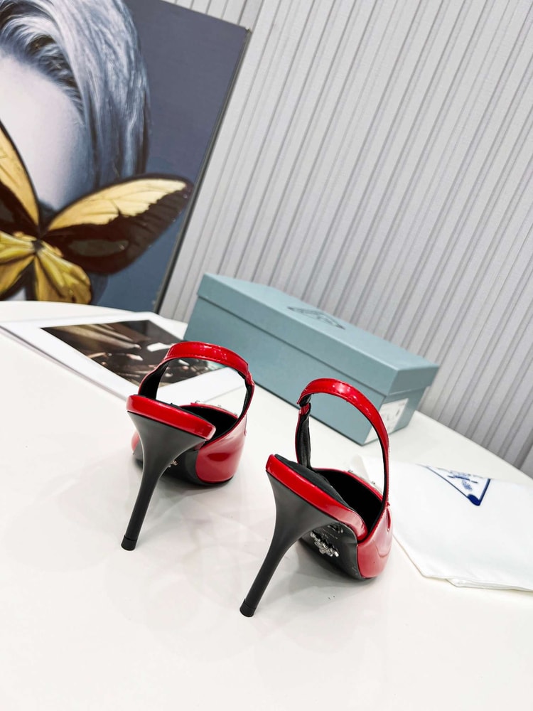 Prada Brushed Sling Pumps Red For Women