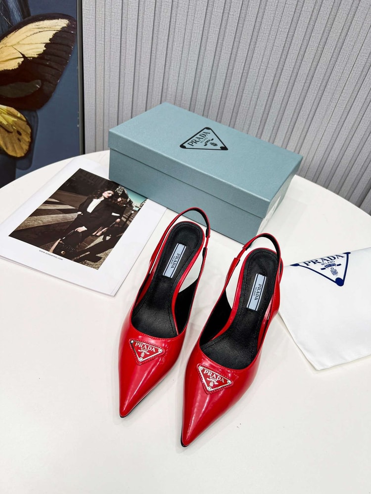 Prada Brushed Sling Pumps Red For Women
