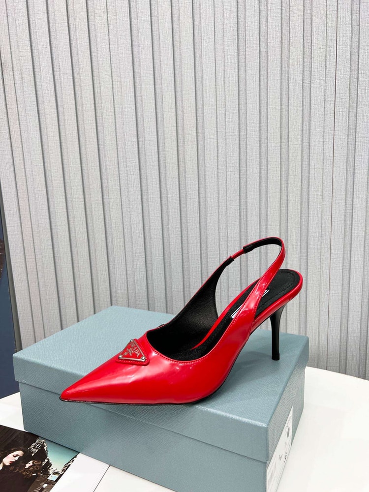Prada Brushed Sling Pumps Red For Women