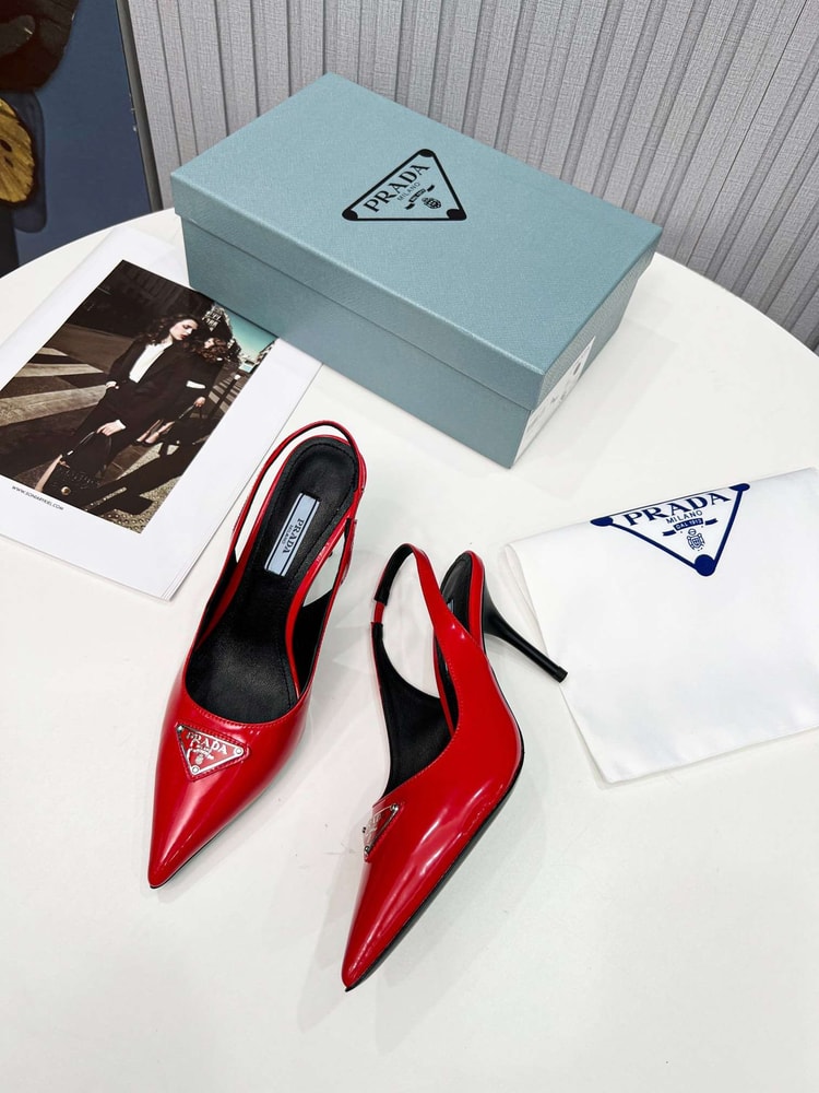 Prada Brushed Sling Pumps Red For Women