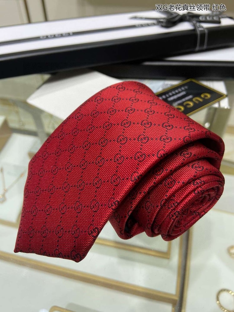 Gucci Pattern Silk Tie Red For Men