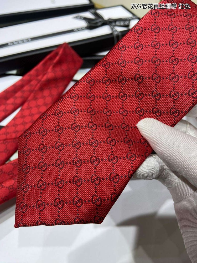 Gucci Pattern Silk Tie Red For Men