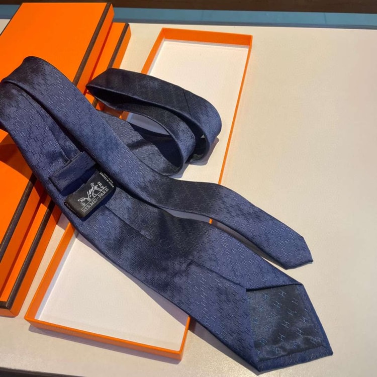 Hermes Faconnee H Tie Navy Blue For Men