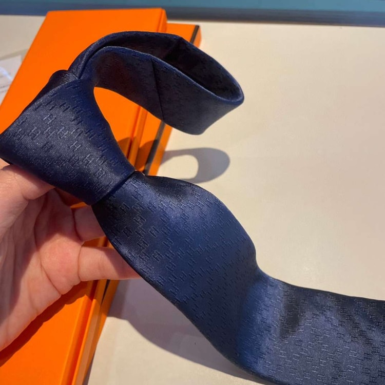 Hermes Faconnee H Tie Navy Blue For Men