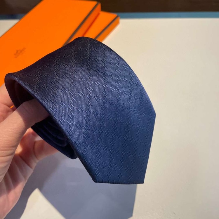 Hermes Faconnee H Tie Navy Blue For Men