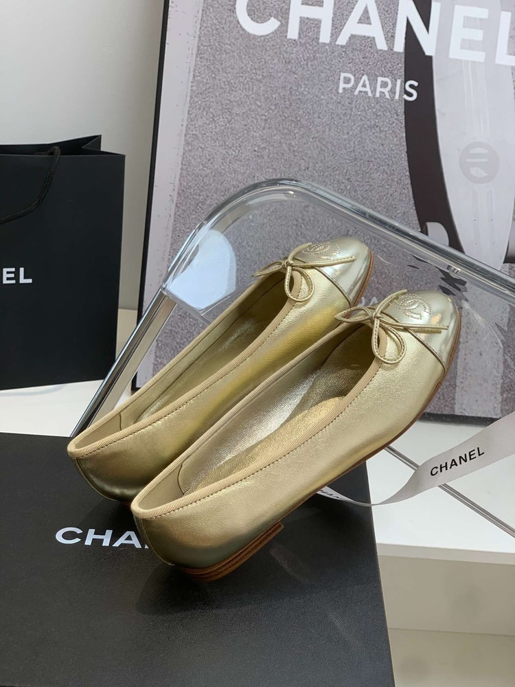 Chanel Ballet Flats Gold For Women