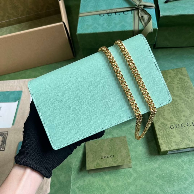 Gucci Chain Wallet With Script Light Green For Women 20cm / 7.8in 772643 0OP0N 3401