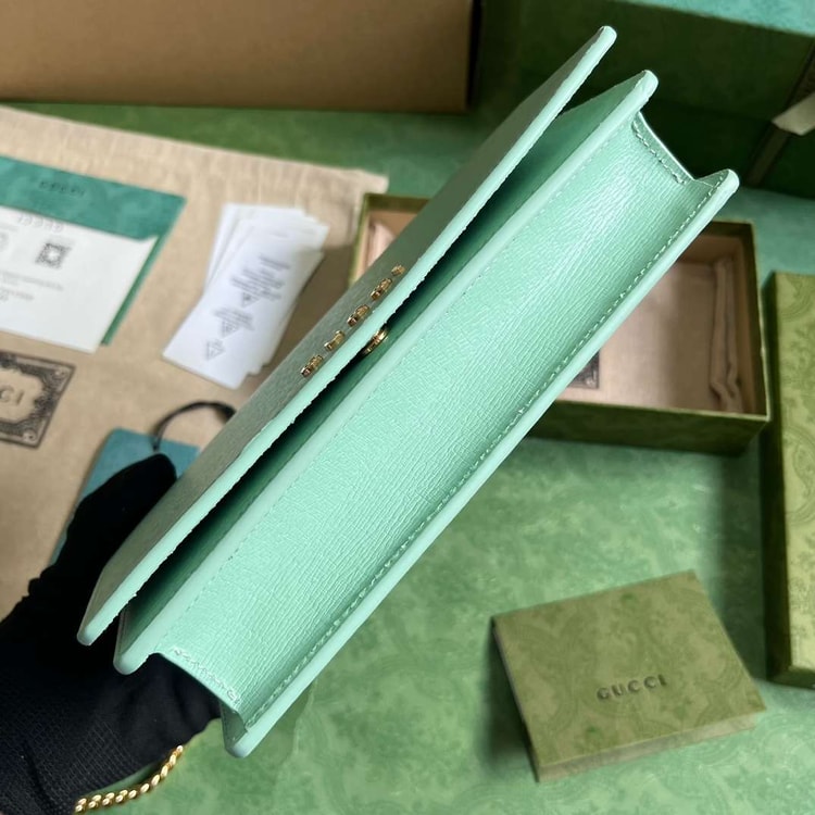 Gucci Chain Wallet With Script Light Green For Women 20cm / 7.8in 772643 0OP0N 3401