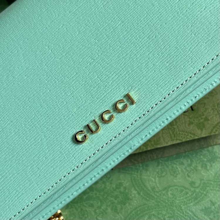 Gucci Chain Wallet With Script Light Green For Women 20cm / 7.8in 772643 0OP0N 3401