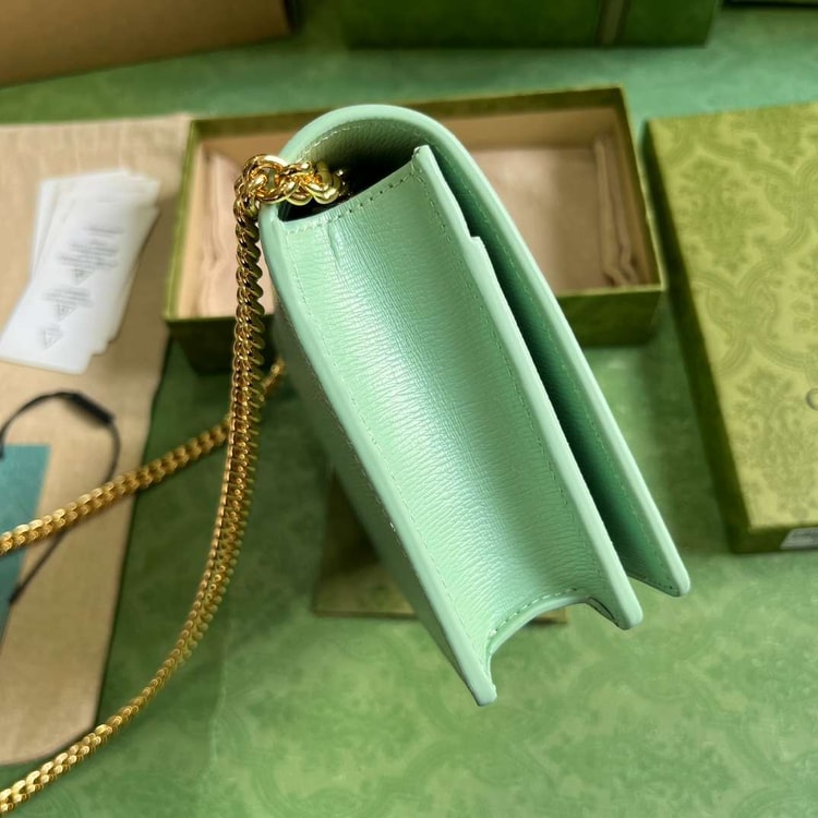 Gucci Chain Wallet With Script Light Green For Women 20cm / 7.8in 772643 0OP0N 3401