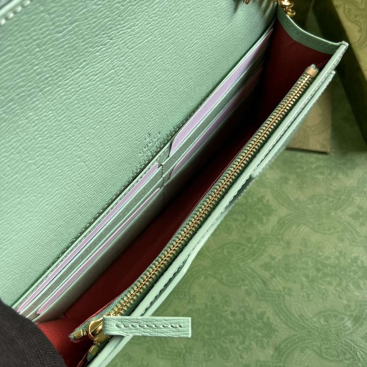 Gucci Chain Wallet With Script Light Green For Women 20cm / 7.8in 772643 0OP0N 3401