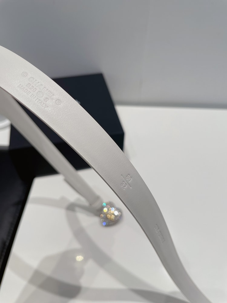 Chanel CC Silver Tone Heart Buckle Belt White For Women