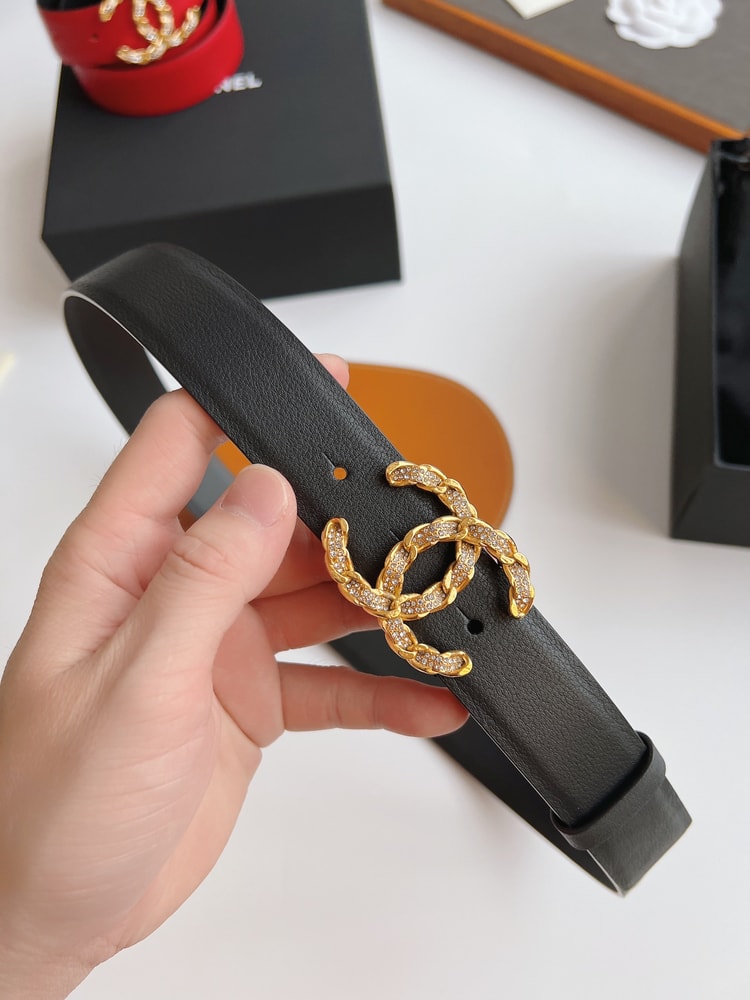 Chanel Twinkle Stone Chain CC Buckle Belt Black For Women