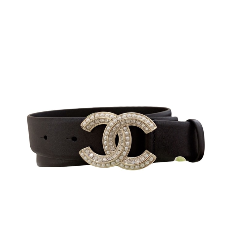 Chanel Twinkle Pearl Interlocking C Buckle Belt Black For Women