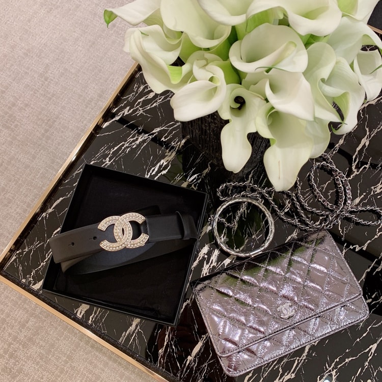 Chanel Twinkle Pearl Interlocking C Buckle Belt Black For Women