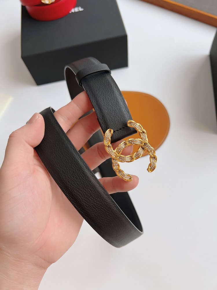 Chanel Twinkle Stone Chain CC Buckle Belt Black For Women