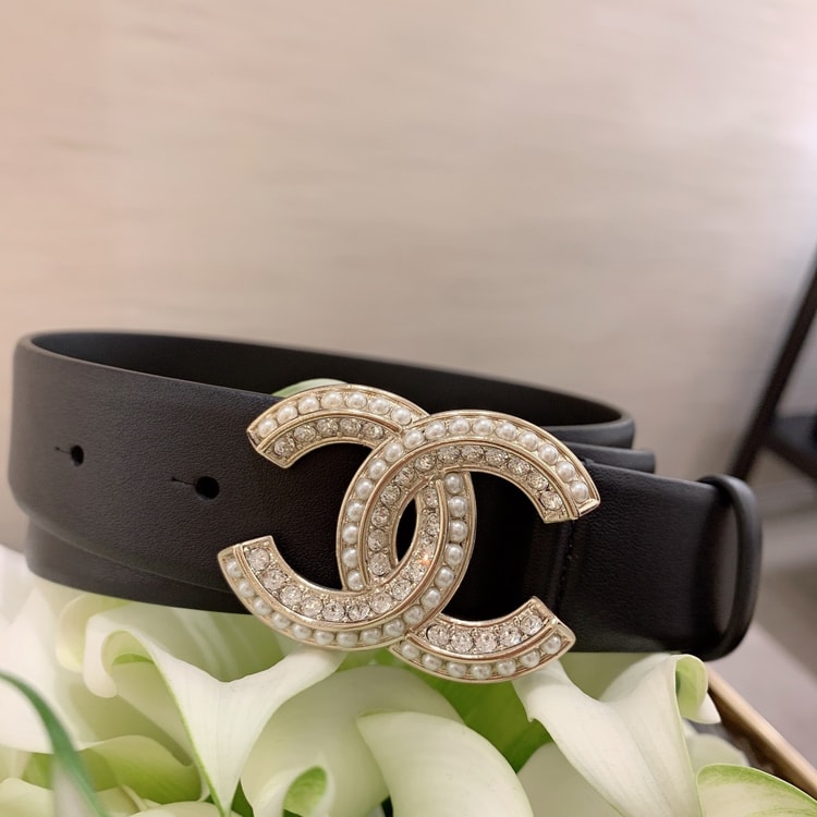 Chanel Twinkle Pearl Interlocking C Buckle Belt Black For Women