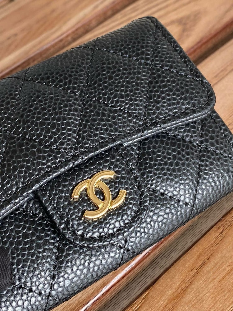 Chanel Classic Card Holder Gold Black For Women, Women’s Wallet 4.5in/11.5cm