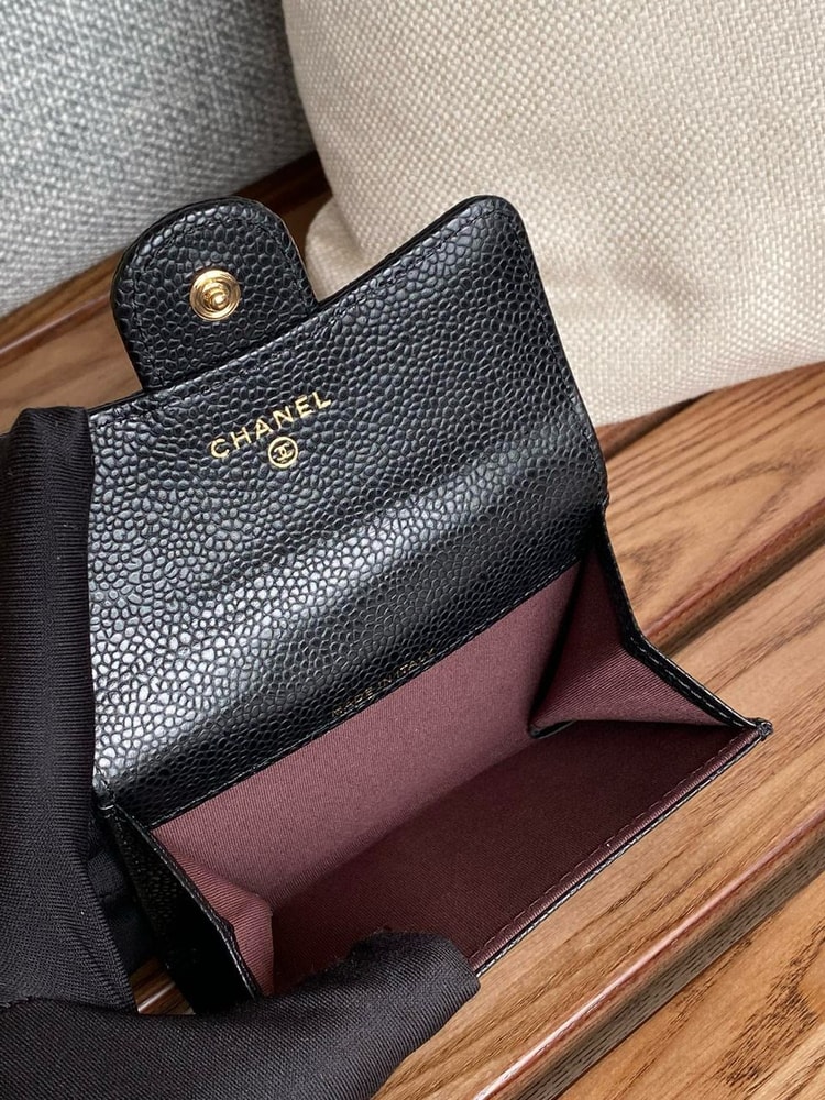 Chanel Classic Card Holder Gold Black For Women, Women’s Wallet 4.5in/11.5cm