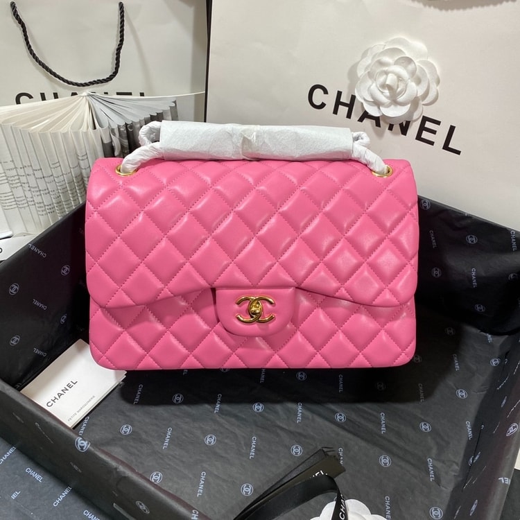 [True-to-ORIGINAL] Chanel Large Classic Handbag Gold Hardware Pink For Women 30cm/11.8in
