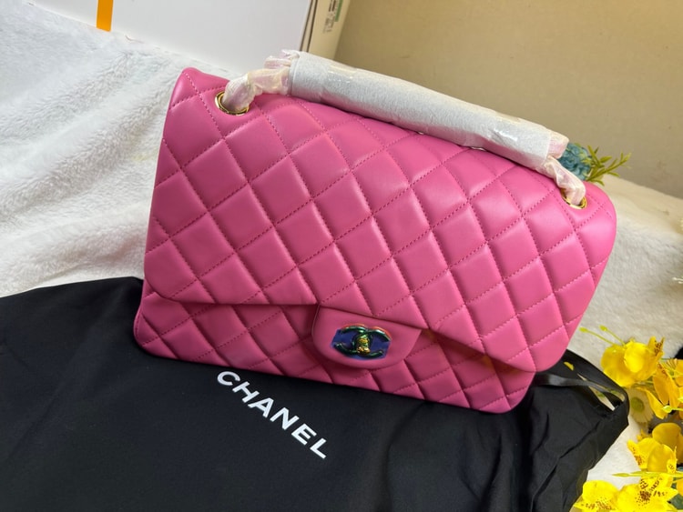 [True-to-ORIGINAL] Chanel Large Classic Handbag Gold Hardware Pink For Women 30cm/11.8in