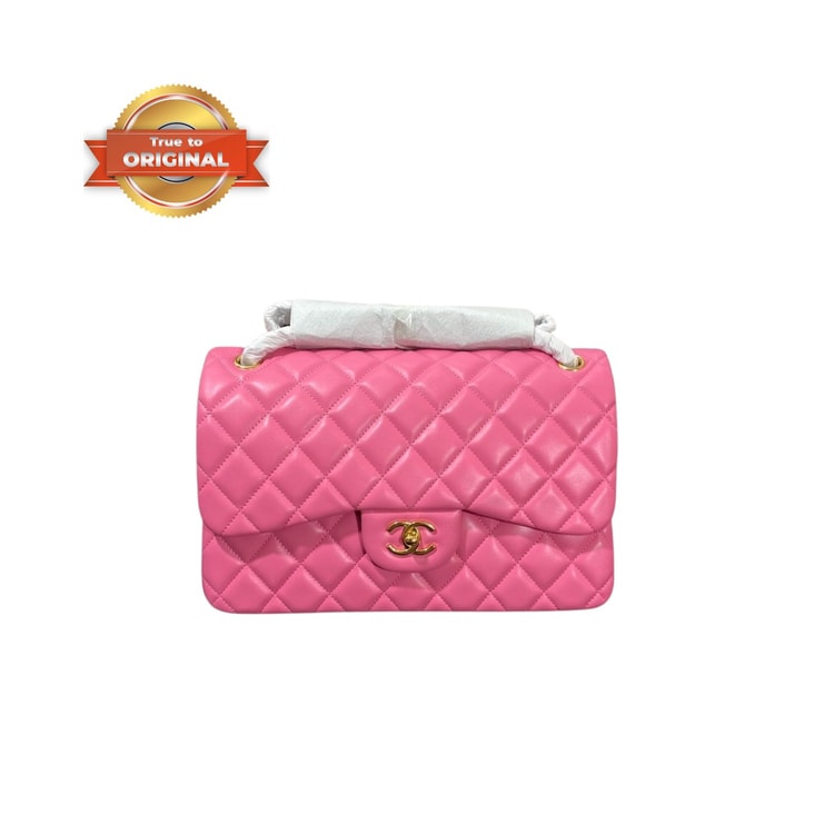 [True-to-ORIGINAL] Chanel Large Classic Handbag Gold Hardware Pink For Women 30cm/11.8in