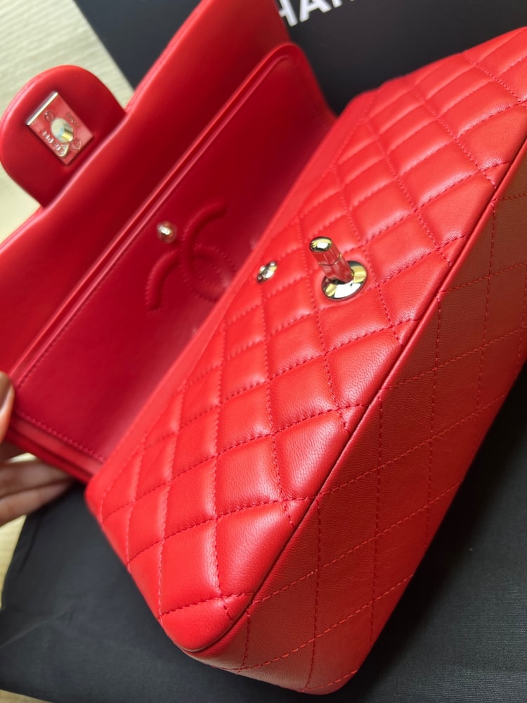 [True-to-ORIGINAL] Chanel Classic Hand Bag Red For Women 9.9in/25.5cm