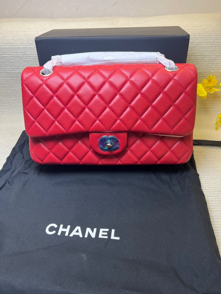 [True-to-ORIGINAL] Chanel Classic Hand Bag Red For Women 9.9in/25.5cm
