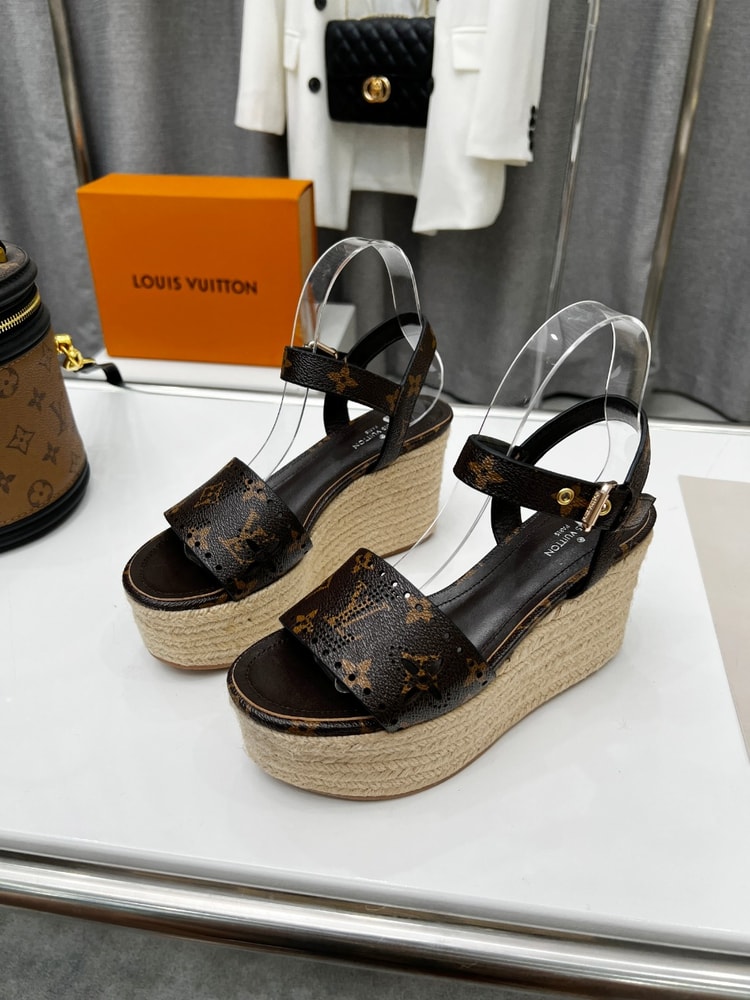 Louis Vuitton Women's Starboard Wedge Sandal Black And Brown For Women LV
