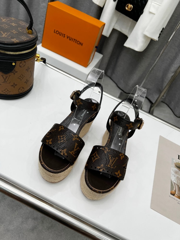 Louis Vuitton Women's Starboard Wedge Sandal Black And Brown For Women LV