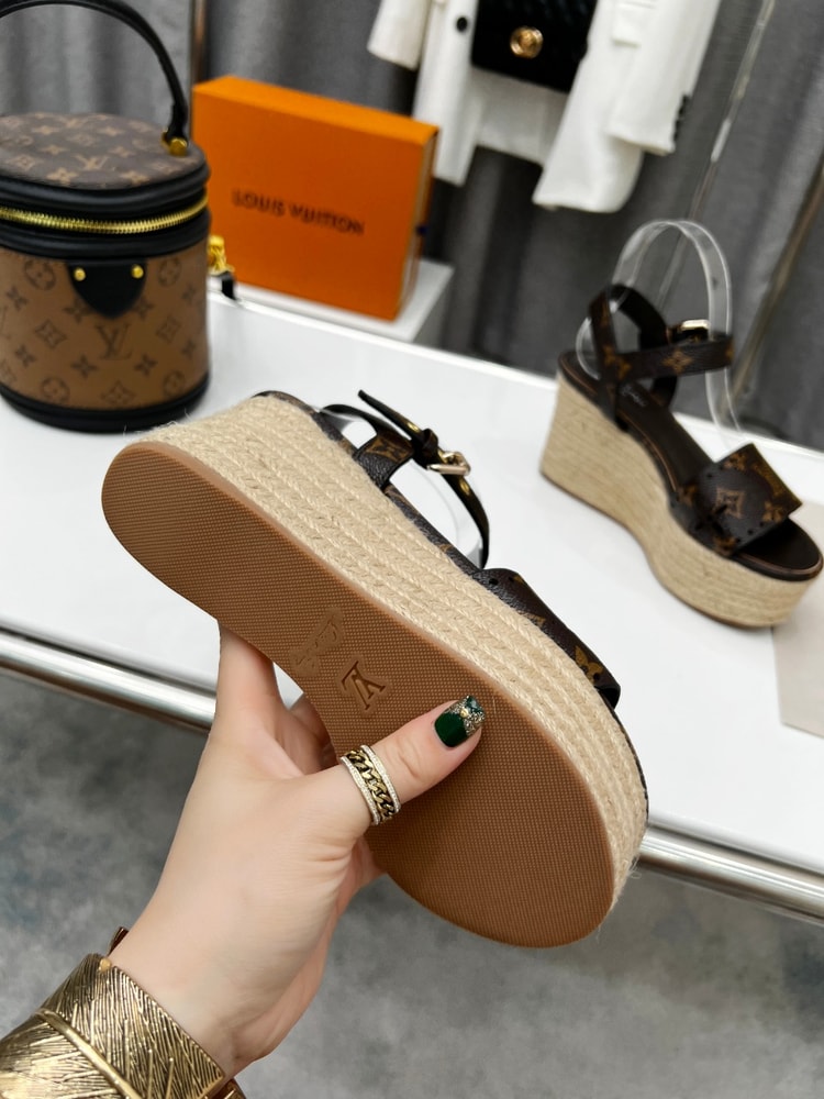 Louis Vuitton Women's Starboard Wedge Sandal Black And Brown For Women LV