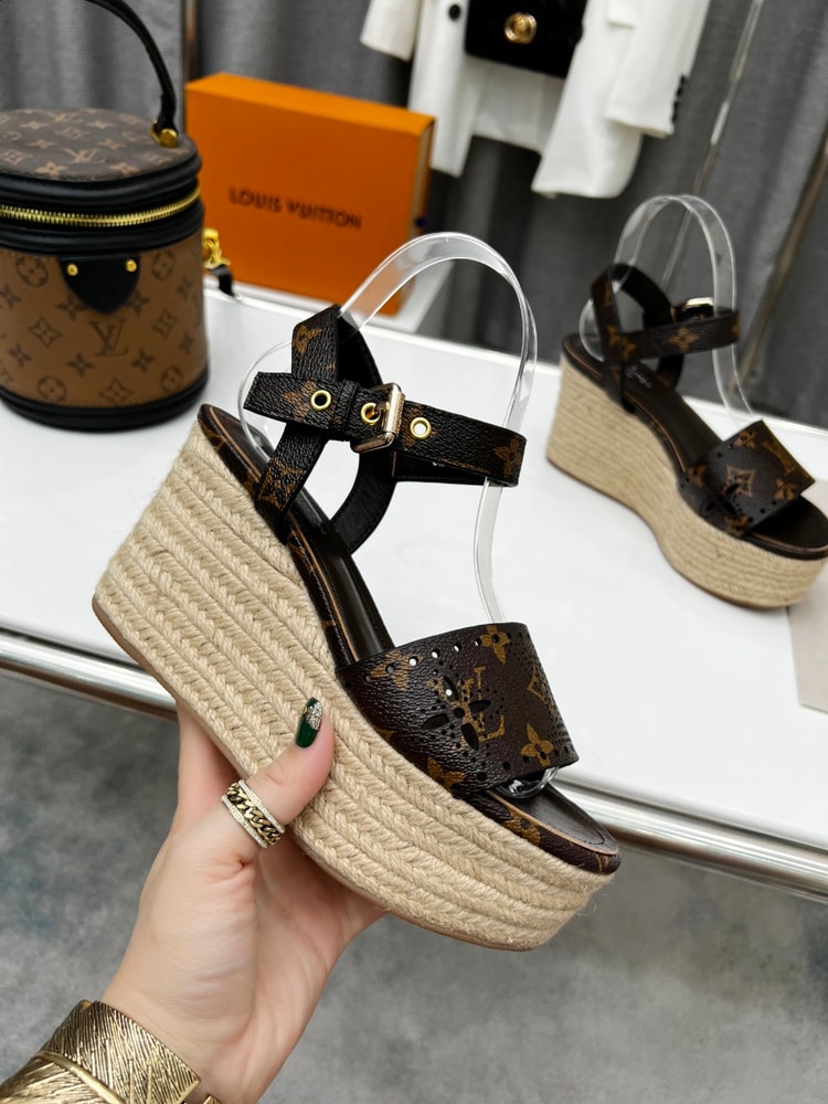 Louis Vuitton Women's Starboard Wedge Sandal Black And Brown For Women LV