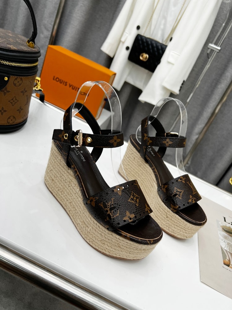 Louis Vuitton Women's Starboard Wedge Sandal Black And Brown For Women LV