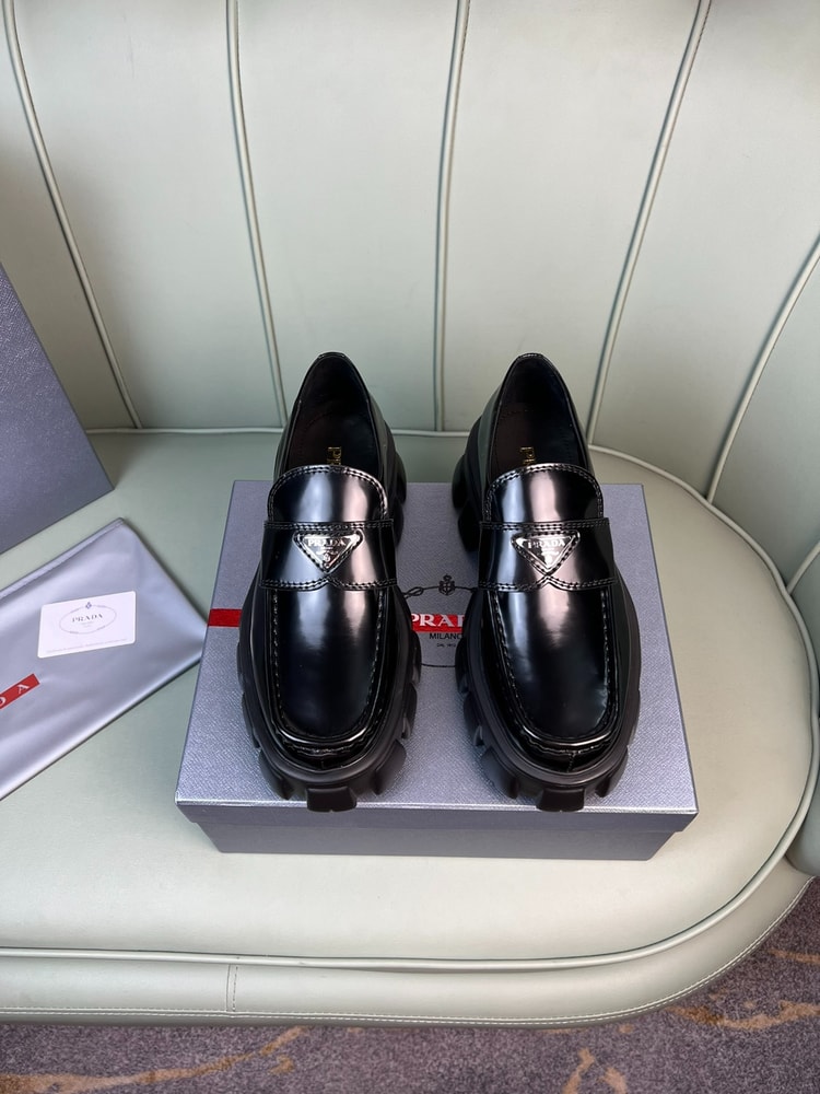 Prada Monolith Brushed Loafers Black, Men’s Shoes 2.4in/60mm