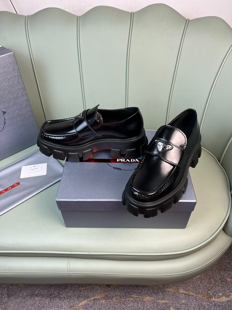 Prada Monolith Brushed Loafers Black, Men’s Shoes 2.4in/60mm