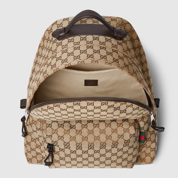 Gucci Medium GG Backpack With Web Beige And Dark Brown For Men 14.2in/36cm 824624 FAEHZ 9795