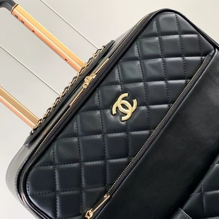 Chanel Quilted Suitcase Black For Women 19.7in/50cm
