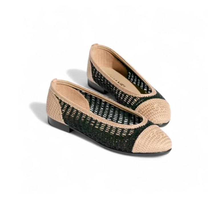 Chanel Raffia Ballet Flats Black/Beige For Women G46352-B19806-NAFBB