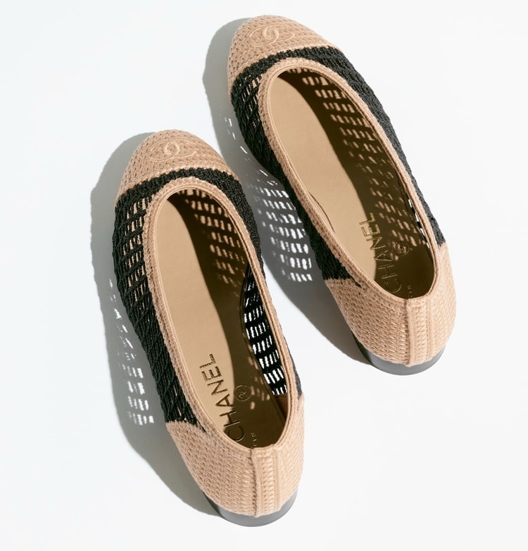 Chanel Raffia Ballet Flats Black/Beige For Women G46352-B19806-NAFBB