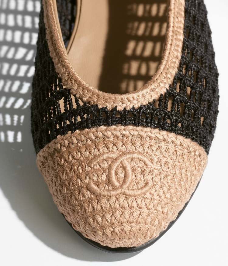 Chanel Raffia Ballet Flats Black/Beige For Women G46352-B19806-NAFBB