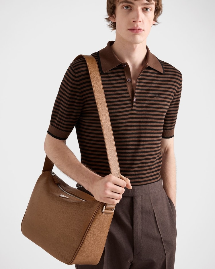 Prada Leather Shoulder Bag Cognac For Men 30cm/12in - 2VH182_2BBE_F0046_V_DOF