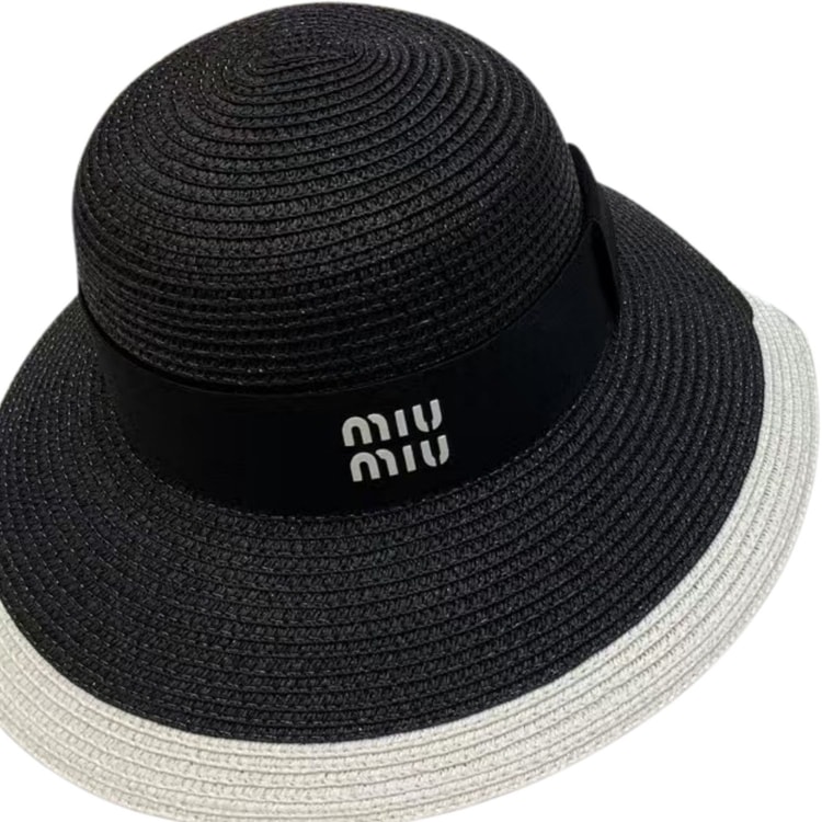 Miu Miu Wide Brim Sun Hat Raffia Black For Women 57cm/22.4in
