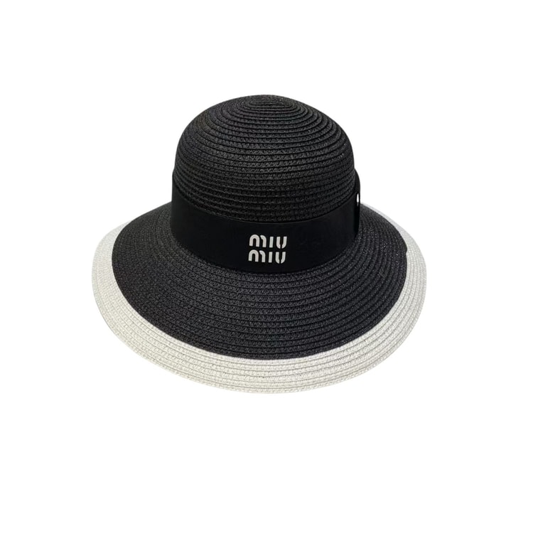 Miu Miu Wide Brim Sun Hat Raffia Black For Women 57cm/22.4in
