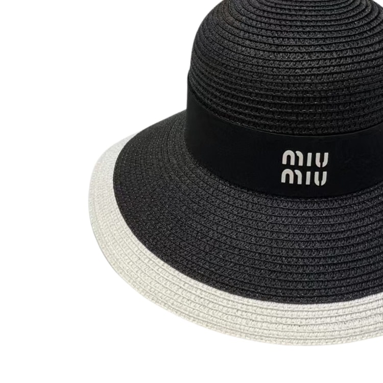 Miu Miu Wide Brim Sun Hat Raffia Black For Women 57cm/22.4in