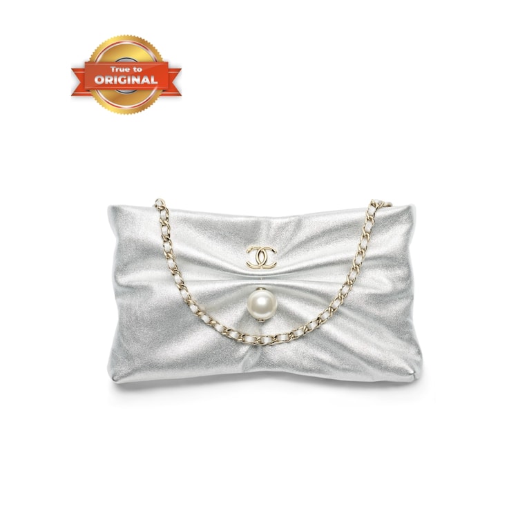 [True-to-ORIGINAL] Chanel Clutch With Chain Metallic Silver For Women 13.4in/34cm AP4614 B20189 NZK51