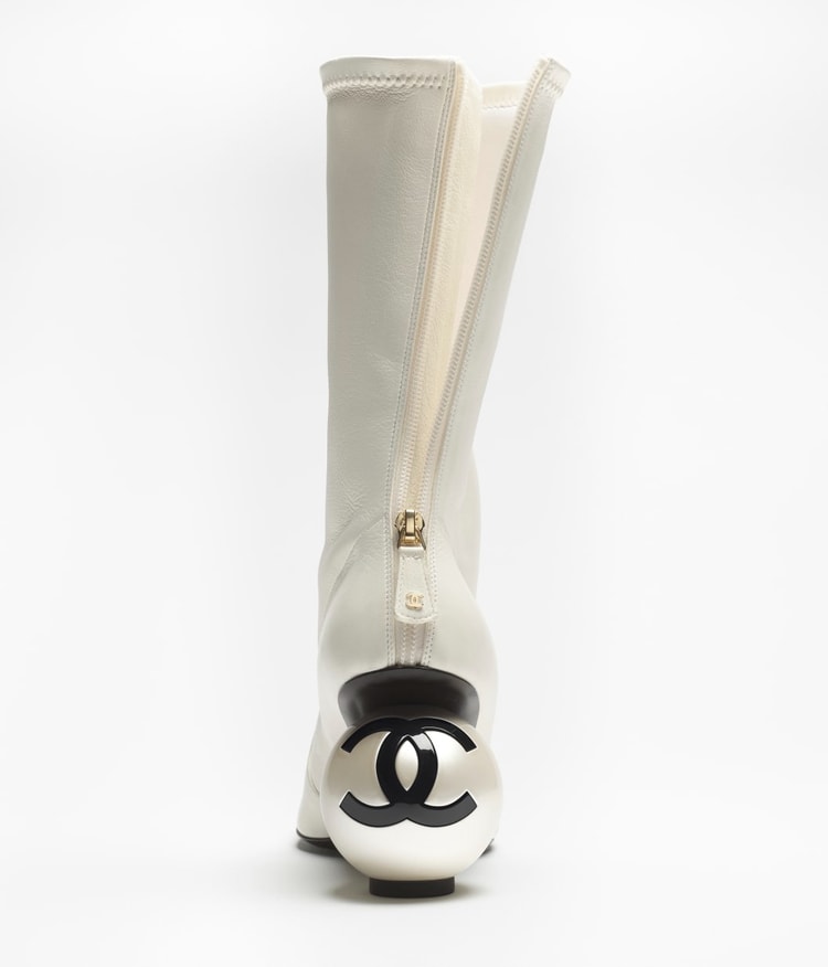 Chanel Mid-Calf Boots White/Black For Women G46776-B22203-U4187