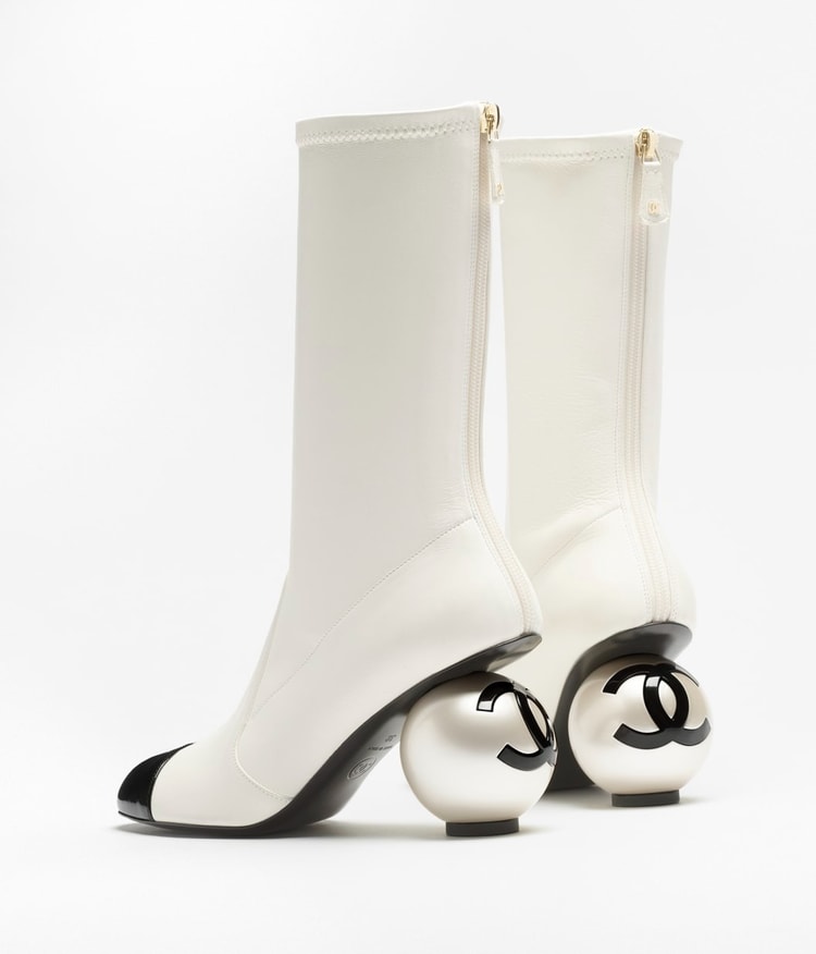 Chanel Mid-Calf Boots White/Black For Women G46776-B22203-U4187