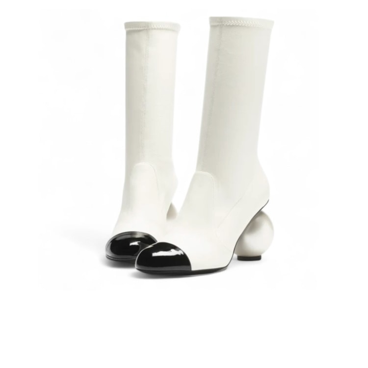 Chanel Mid-Calf Boots White/Black For Women G46776-B22203-U4187