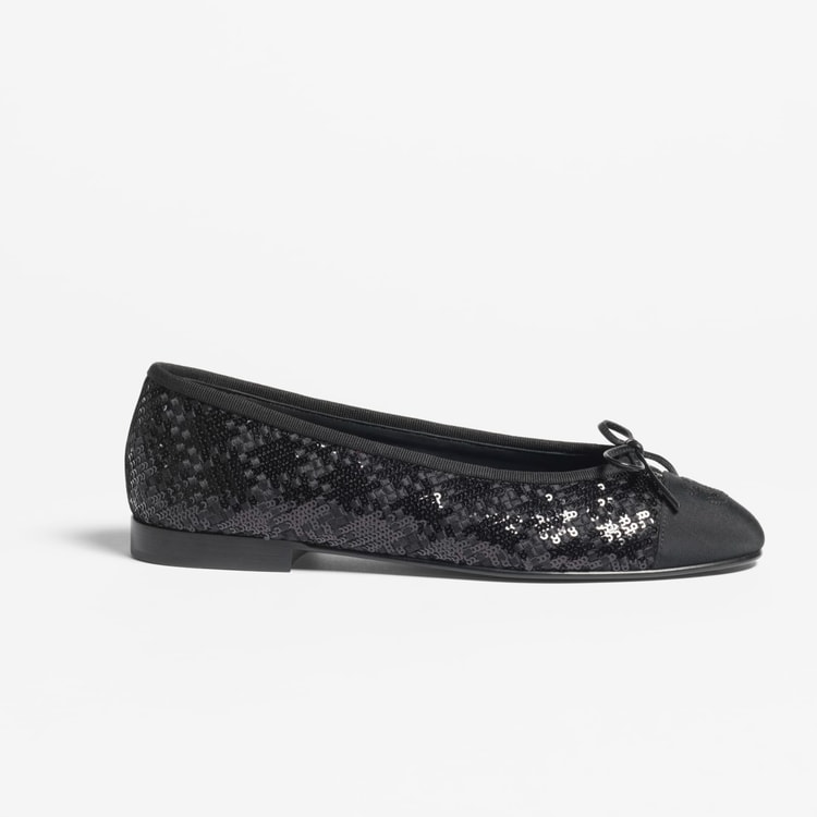 Chanel Sequins Ballet Flats Black For Women G02819-B21768-94305